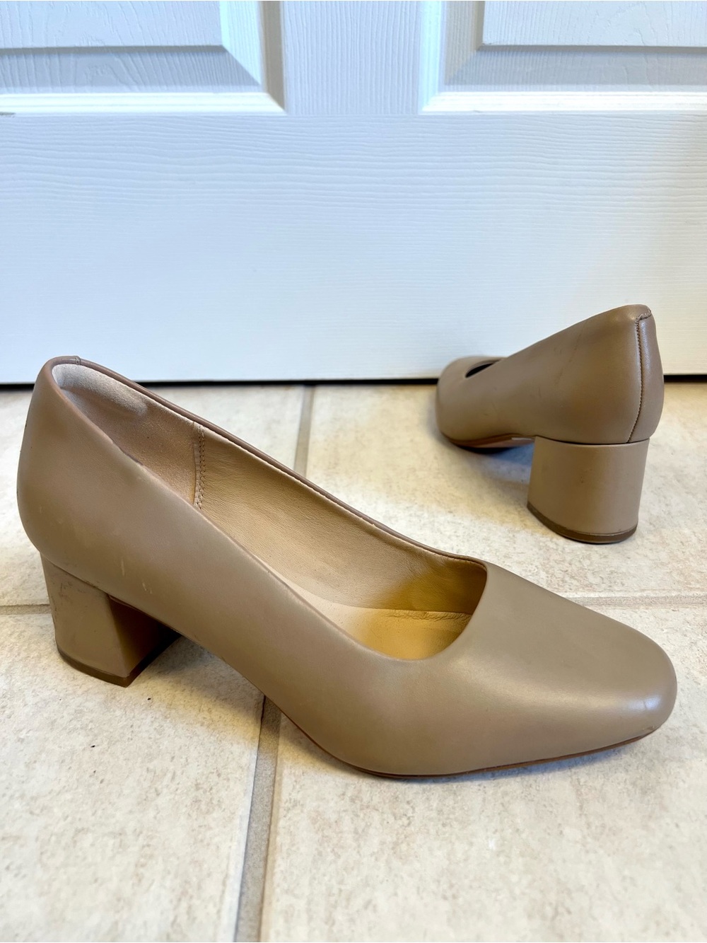 Clarks Women's Taupe Block Heel Pumps